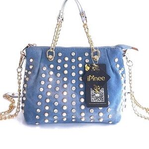 Blue Studded Shoulder Bag